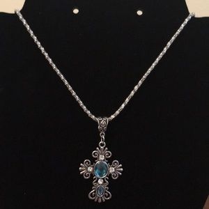 Rhinestone Cross Necklace - Turquoise